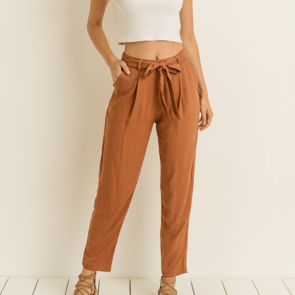 Rust Belted Waist Tie Trousers